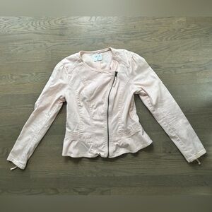 Elle Light Pink Blush Asymmetrical denim Jean jacket women’s size m